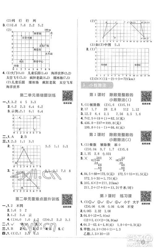 江西教育出版社2022阳光同学课时优化作业五年级数学上册RJ人教版答案