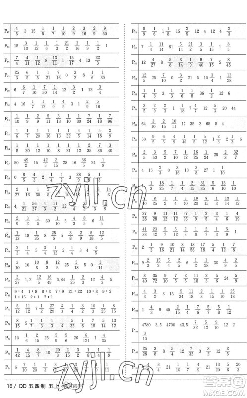 江西教育出版社2022阳光同学课时优化作业五年级数学上册QD青岛版五四专用答案