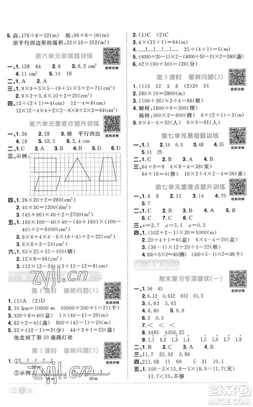 江西教育出版社2022阳光同学课时优化作业五年级数学上册RJ人教版菏泽专版答案
