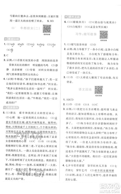 江西教育出版社2022阳光同学课时优化作业五年级语文上册RJ人教版菏泽专版答案