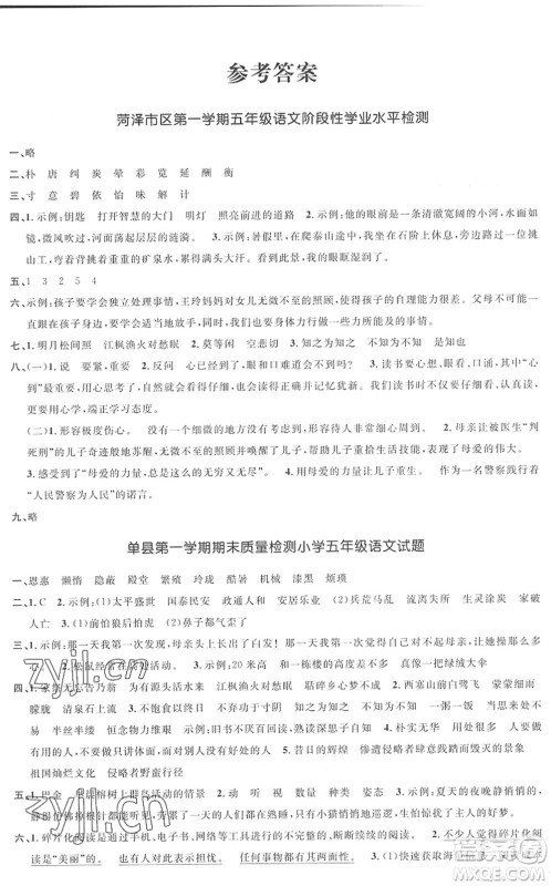 江西教育出版社2022阳光同学课时优化作业五年级语文上册RJ人教版菏泽专版答案