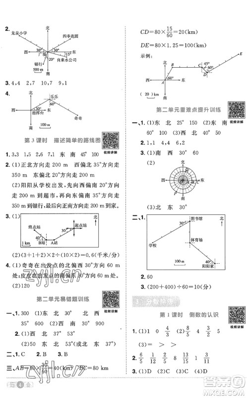 江西教育出版社2022阳光同学课时优化作业六年级数学上册RJ人教版答案