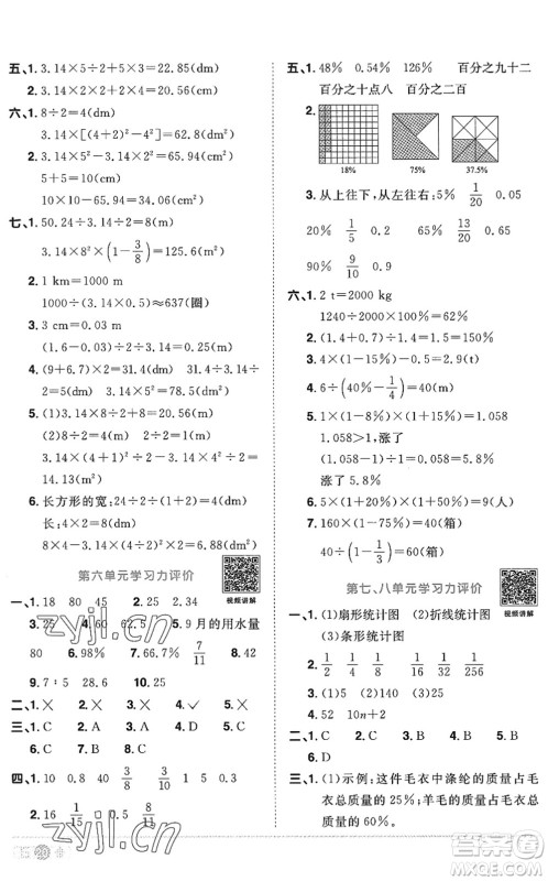 江西教育出版社2022阳光同学课时优化作业六年级数学上册RJ人教版答案