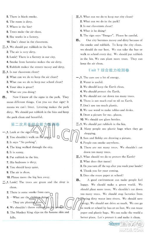 江西教育出版社2022阳光同学课时优化作业六年级英语上册YL译林版答案