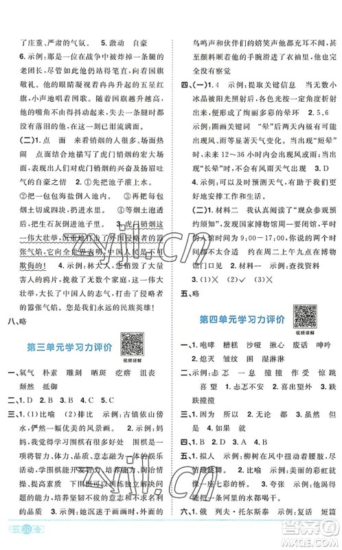 江西教育出版社2022阳光同学课时优化作业六年级语文上册RJ人教版答案