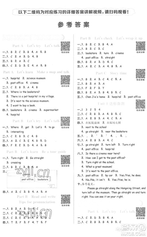 江西教育出版社2022阳光同学课时优化作业六年级英语上册PEP版答案