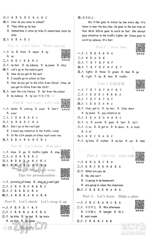 江西教育出版社2022阳光同学课时优化作业六年级英语上册PEP版答案