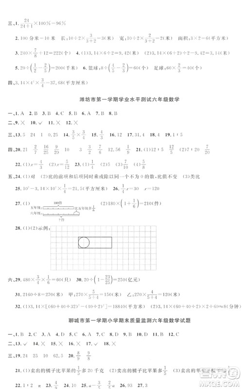 江西教育出版社2022阳光同学课时优化作业六年级数学上册QD青岛版答案