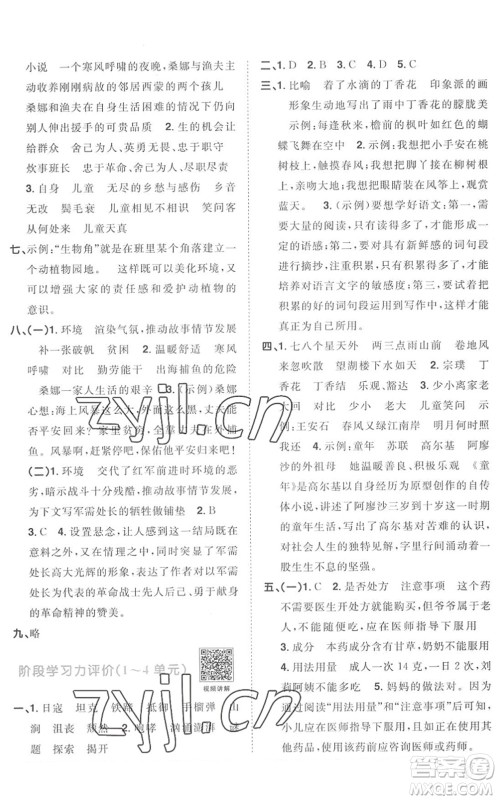 江西教育出版社2022阳光同学课时优化作业六年级语文上册RJ人教版菏泽专版答案