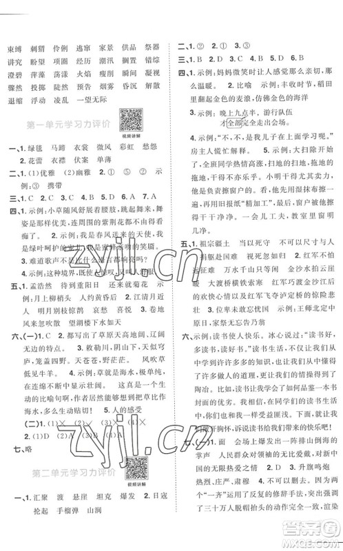 江西教育出版社2022阳光同学课时优化作业六年级语文上册RJ人教版菏泽专版答案