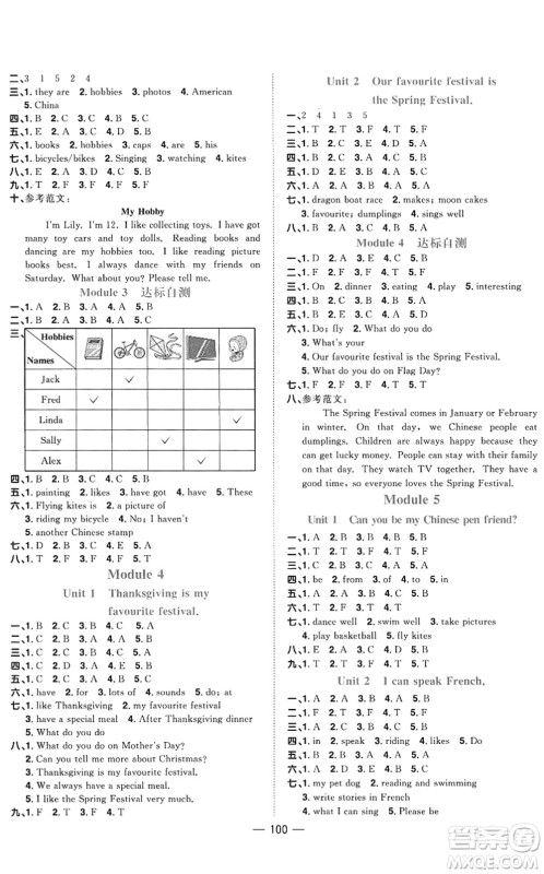 江西教育出版社2022阳光同学课时优化作业六年级英语上册外研版答案
