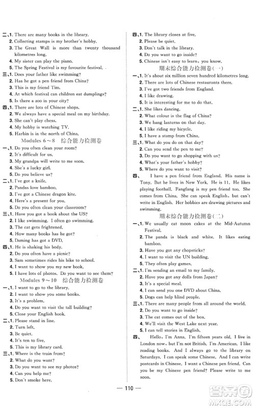 江西教育出版社2022阳光同学课时优化作业六年级英语上册外研版答案