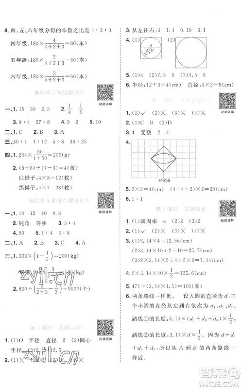 江西教育出版社2022阳光同学课时优化作业六年级数学上册RJ人教版菏泽专版答案