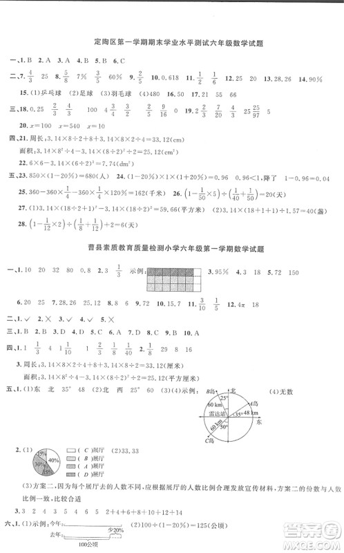 江西教育出版社2022阳光同学课时优化作业六年级数学上册RJ人教版菏泽专版答案