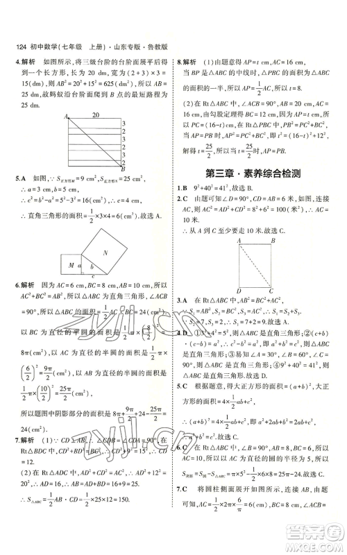 教育科学出版社2023年5年中考3年模拟七年级上册数学鲁教版山东专版参考答案