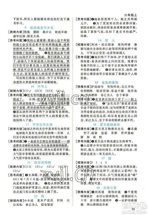 福建少年儿童出版社2022阳光同学课时优化作业六年级语文上册福建专版答案 福建少年儿童出版社2022阳光同学课时优化作业六年级语文上册福建专版答案