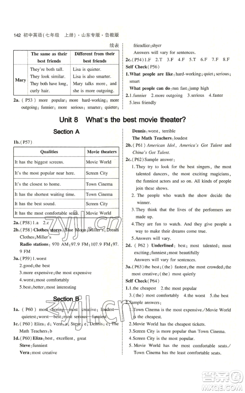 教育科学出版社2023年5年中考3年模拟七年级上册英语鲁教版山东专版参考答案 教育科学出版社2023年5年中考3年模拟七年级上册英语鲁教版山东专版参考答案