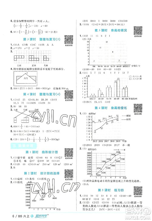 江西教育出版社2022阳光同学课时优化作业六年级数学上册BS北师版福建专版答案