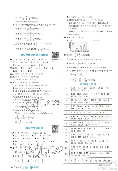 江西教育出版社2022阳光同学课时优化作业六年级数学上册BS北师版福建专版答案