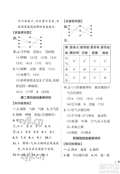 陕西师范大学出版总社2022PASS小学学霸作业本三年级科学上册JK教科版答案 陕西师范大学出版总社2022PASS小学学霸作业本三年级科学上册JK教科版答案