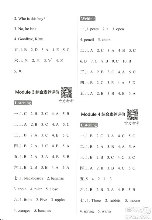 陕西师范大学出版总社2022PASS小学学霸作业本三年级英语上册HJNJ沪教牛津版答案