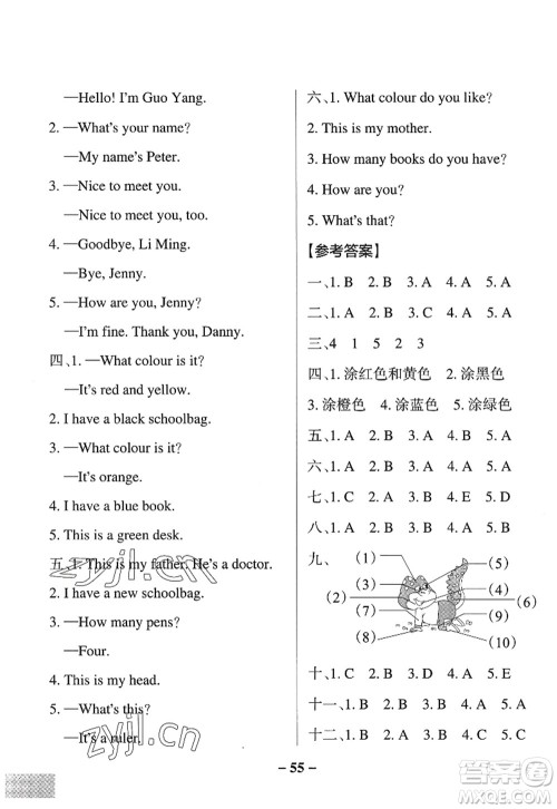 陕西师范大学出版总社2022PASS小学学霸作业本三年级英语上册LK鲁科版五四专版答案