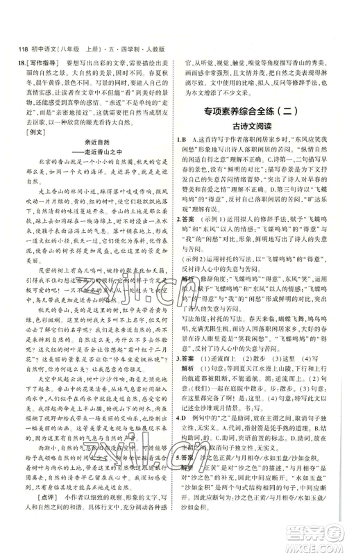 首都师范大学出版社2023年5年中考3年模拟五四学制八年级上册语文人教版参考答案 首都师范大学出版社2023年5年中考3年模拟五四学制八年级上册语文人教版参考答案