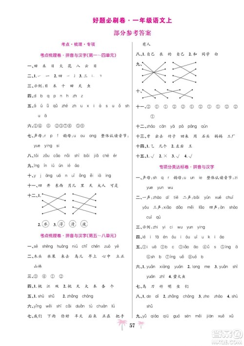 合肥工业大学出版社2022好题必刷卷期末冲刺100分语文一年级上册人教版答案