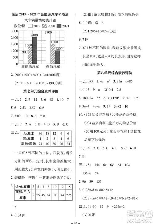 陕西师范大学出版总社2022PASS小学学霸作业本五年级数学上册SJ苏教版答案