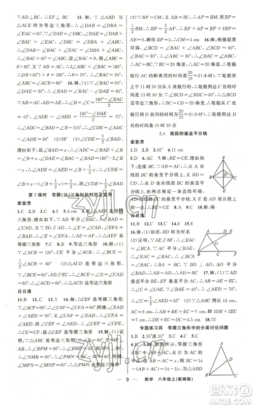 新疆青少年出版社2022四清导航八年级上册数学湘教版参考答案