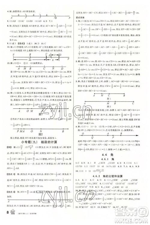广东经济出版社2022名校课堂数学七年级上册HS华师版河南专版答案