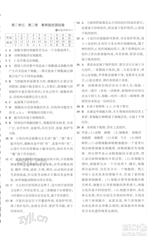 教育科学出版社2022秋季5年中考3年模拟初中试卷七年级上册生物人教版参考答案 教育科学出版社2022秋季5年中考3年模拟初中试卷七年级上册生物人教版参考答案