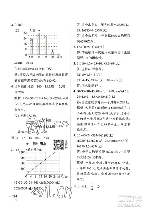 辽宁教育出版社2022PASS小学学霸作业本六年级数学上册RJ人教版答案