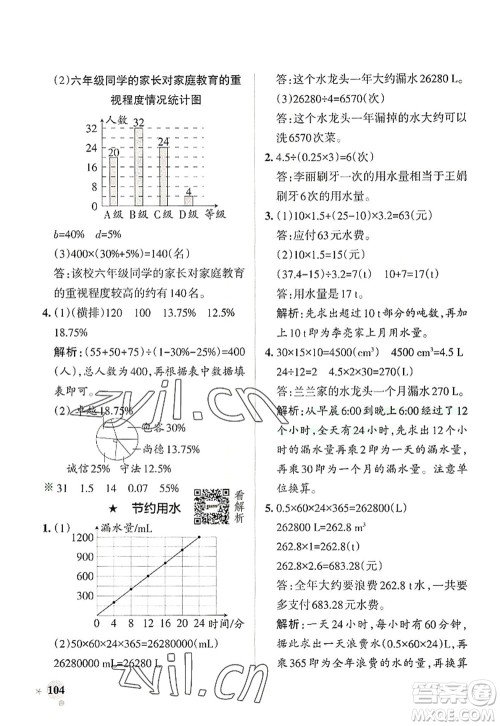 陕西师范大学出版总社2022PASS小学学霸作业本六年级数学上册RJ人教版广东专版答案