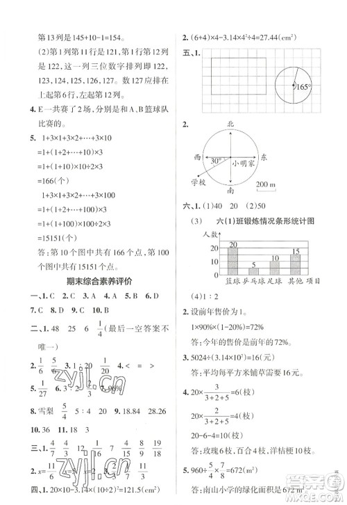 陕西师范大学出版总社2022PASS小学学霸作业本六年级数学上册RJ人教版广东专版答案