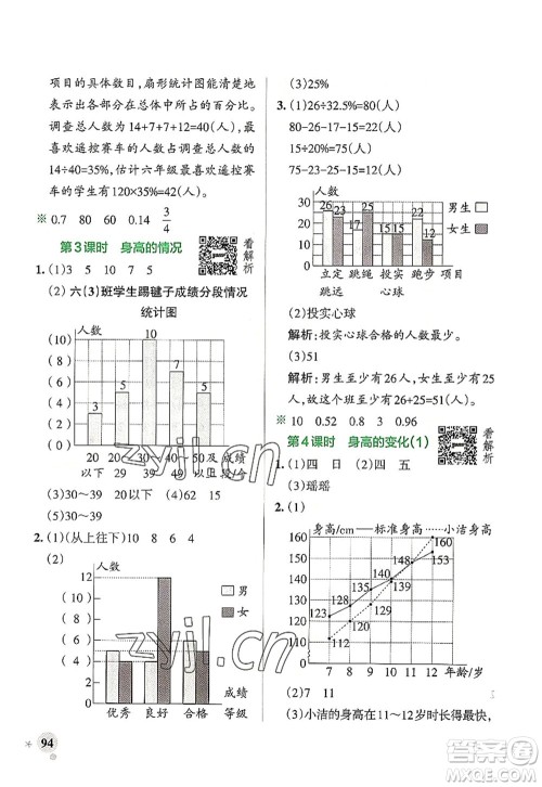 陕西师范大学出版总社2022PASS小学学霸作业本六年级数学上册BS北师版广东专版答案