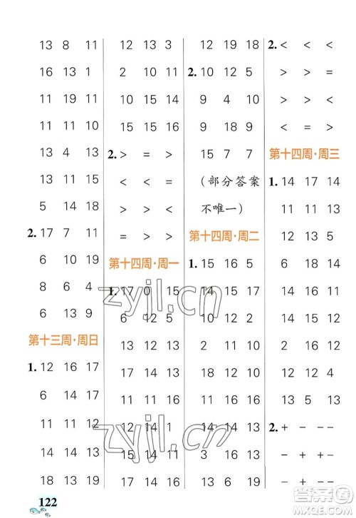 辽宁教育出版社2022PASS小学学霸天天计算一年级数学上册RJ人教版答案