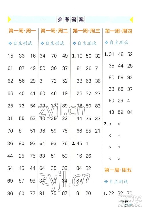 辽宁教育出版社2022PASS小学学霸天天计算二年级数学上册RJ人教版答案