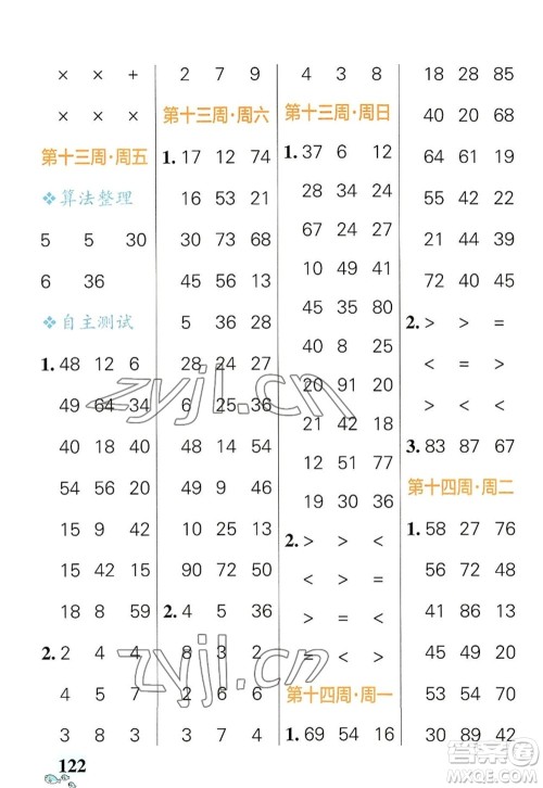 辽宁教育出版社2022PASS小学学霸天天计算二年级数学上册RJ人教版答案