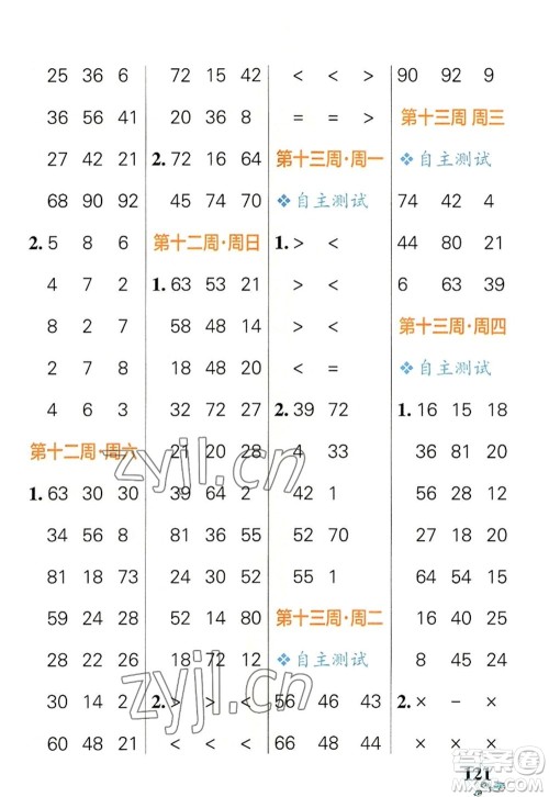 辽宁教育出版社2022PASS小学学霸天天计算二年级数学上册RJ人教版答案