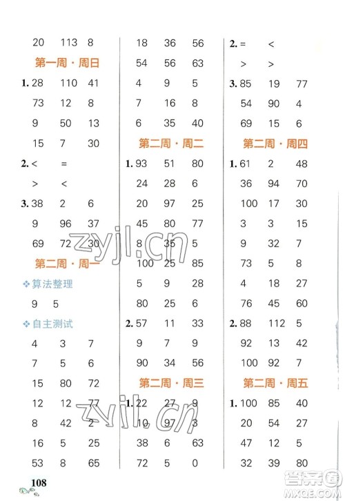 辽宁教育出版社2022PASS小学学霸天天计算三年级数学上册BS北师版答案