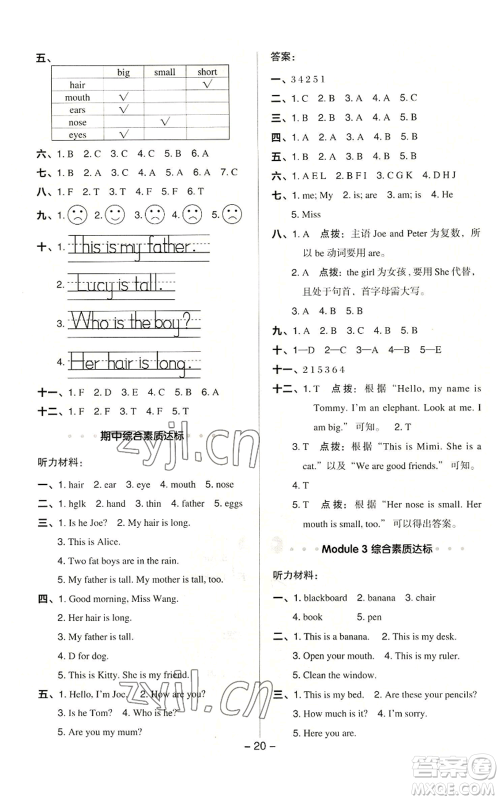 陕西人民教育出版社2022秋季综合应用创新题典中点三年级起点三年级上册英语沪教版参考答案