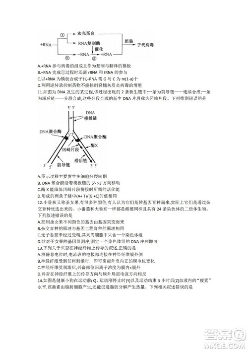 2023届九师联盟老高考高三摸底联考生物试题及答案