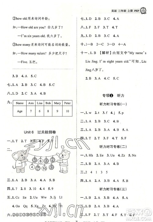 江西人民出版社2022王朝霞考点梳理时习卷三年级英语上册PEP版答案 江西人民出版社2022王朝霞考点梳理时习卷三年级英语上册PEP版答案