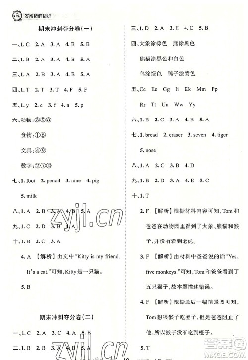江西人民出版社2022王朝霞考点梳理时习卷三年级英语上册PEP版答案 江西人民出版社2022王朝霞考点梳理时习卷三年级英语上册PEP版答案