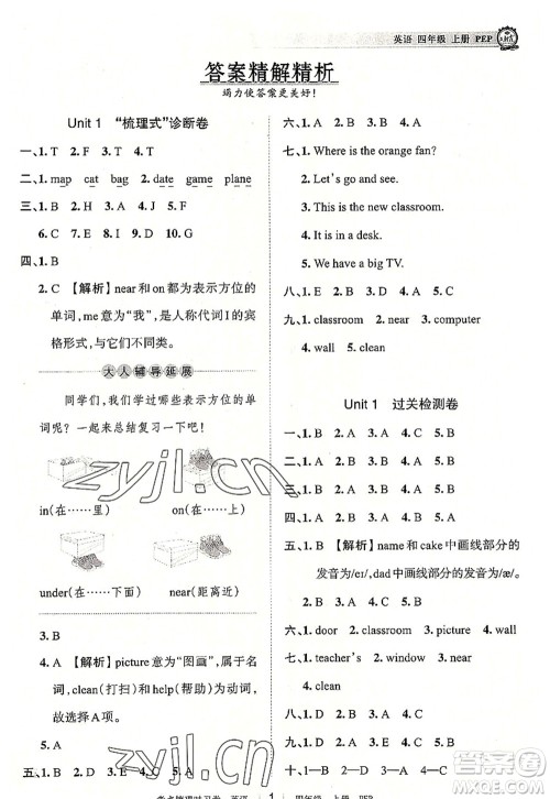 江西人民出版社2022王朝霞考点梳理时习卷四年级英语上册PEP版答案