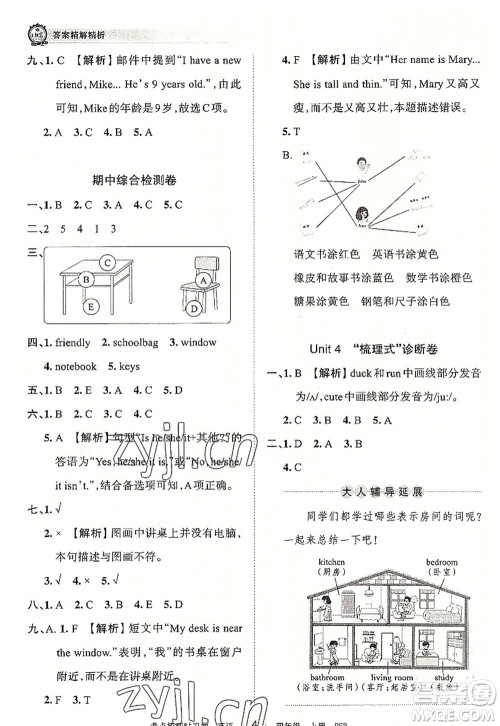 江西人民出版社2022王朝霞考点梳理时习卷四年级英语上册PEP版答案