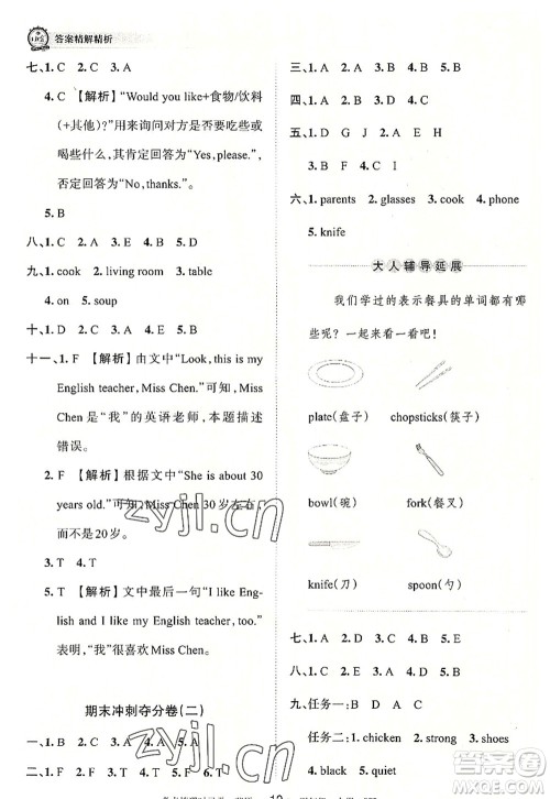 江西人民出版社2022王朝霞考点梳理时习卷四年级英语上册PEP版答案