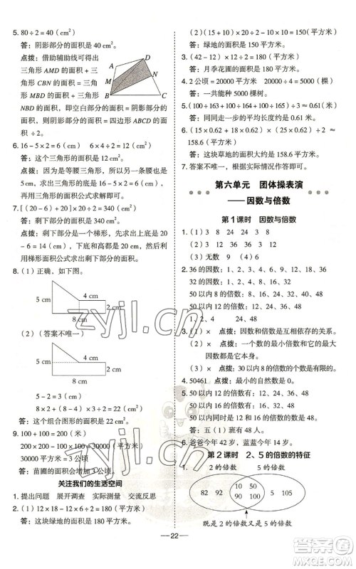 吉林教育出版社2022秋季综合应用创新题典中点五年级上册数学青岛版参考答案
