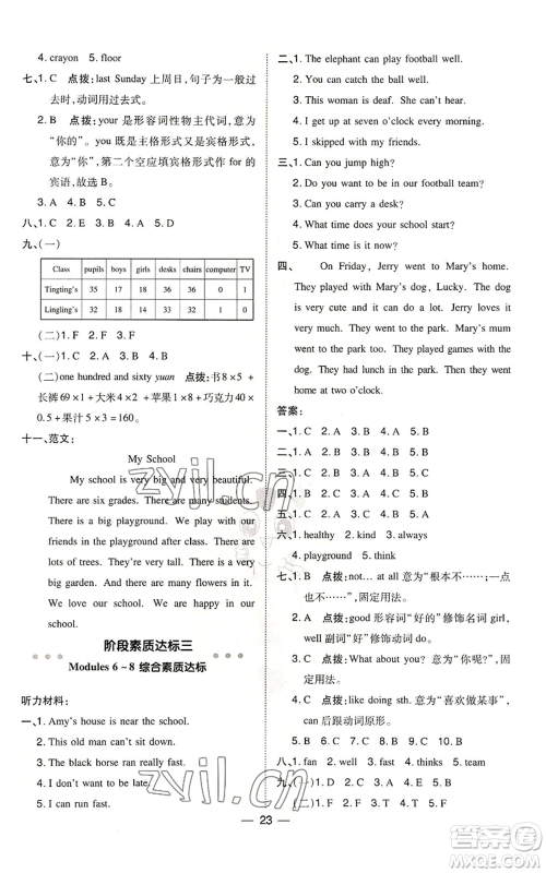 吉林教育出版社2022秋季综合应用创新题典中点三年级起点五年级上册英语外研版参考答案 吉林教育出版社2022秋季综合应用创新题典中点三年级起点五年级上册英语外研版参考答案